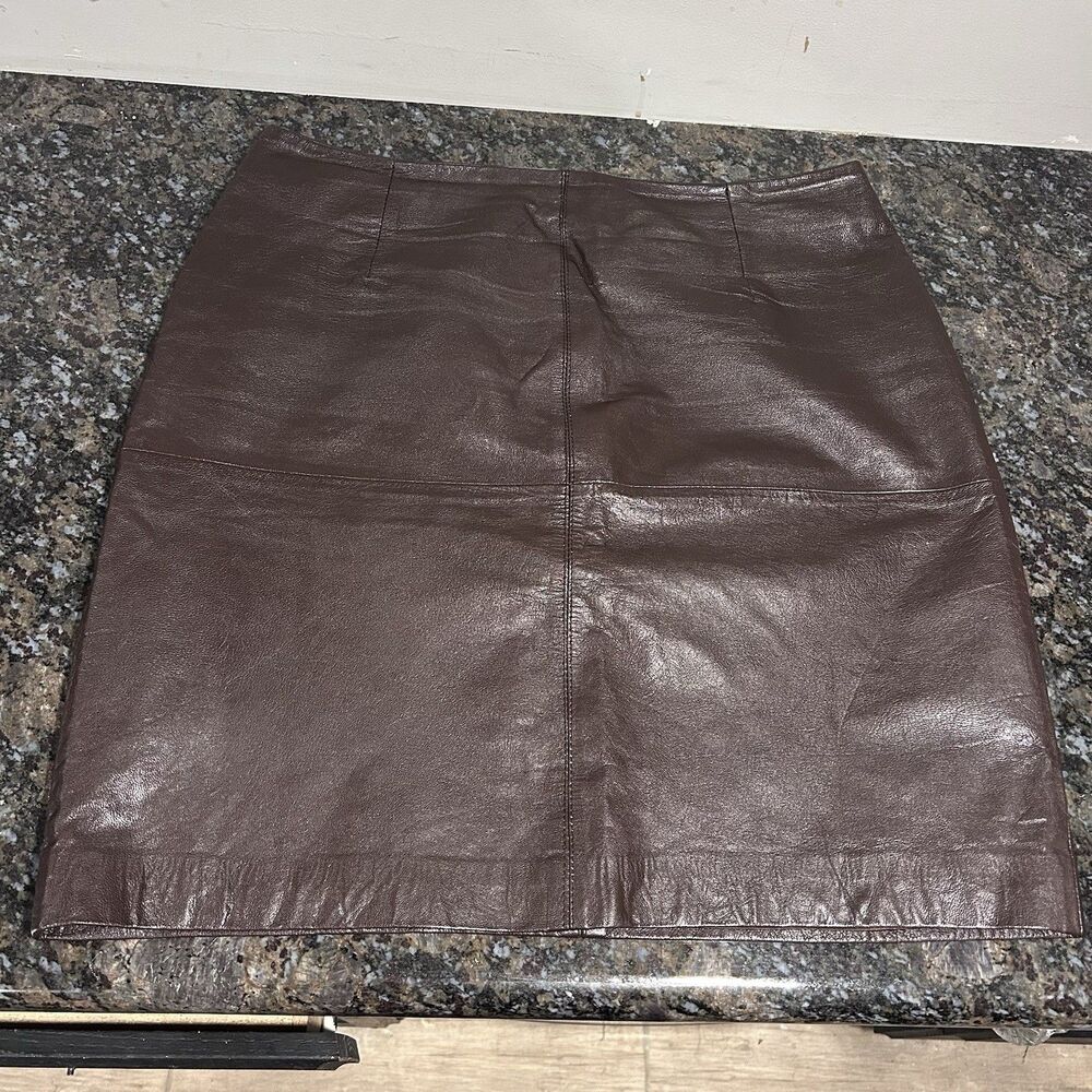 Vintage Amanda Smith Skirt Womens 16 Brown Leather Pencil Knee Length Lined